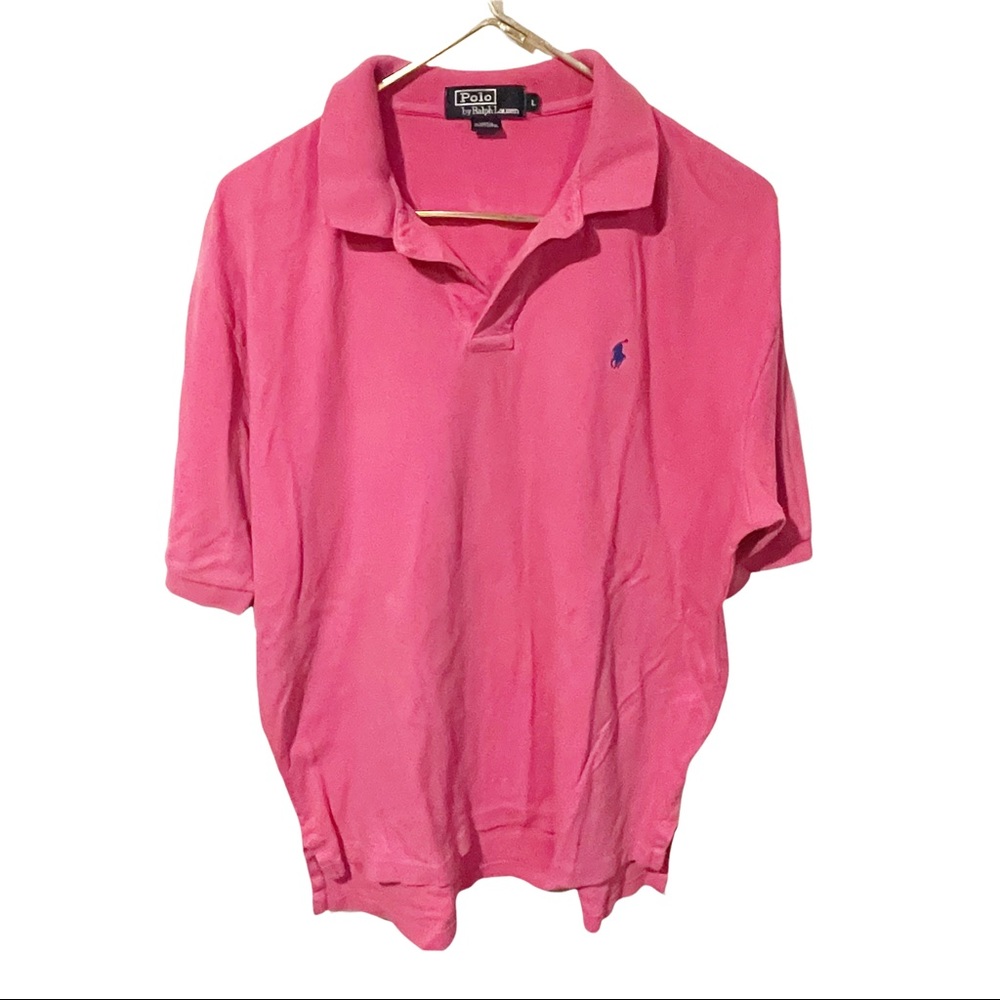 Polo Ralph Lauren Mens Large Pink Cotton Short Sleeve Collared‎ Top